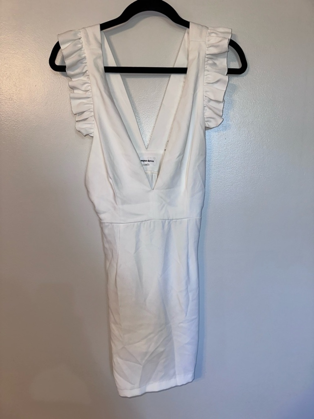 superdown White Deep V Ruffle Sleeve Mini Dress